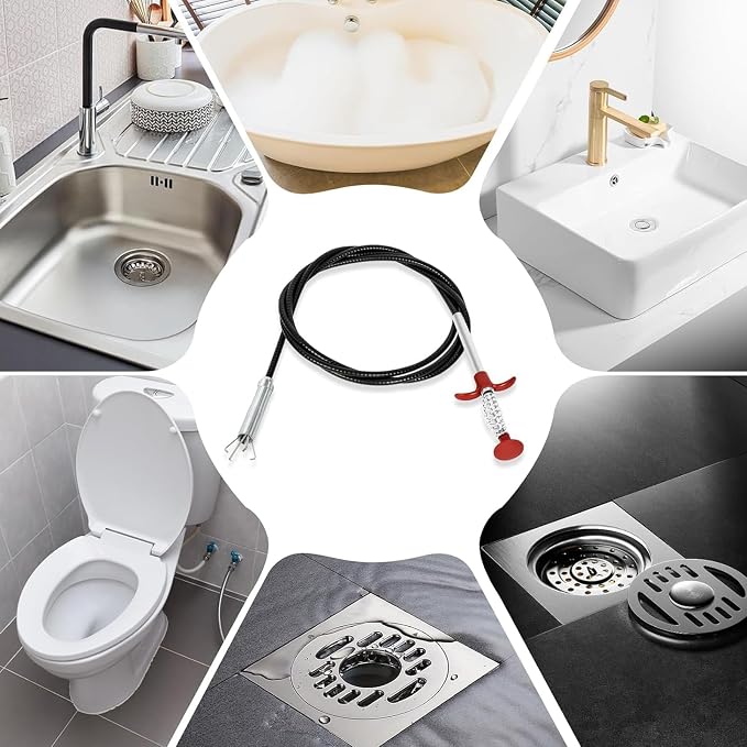80-Inch Flexible Drain Snake with 4-Claw Grabber for Sink & Shower Clogs | Extended Reach • Flexible Coated Shaft • Secure 4-Claw Grip • Pulls Hair, Food Waste And Debris From Curved Pipes