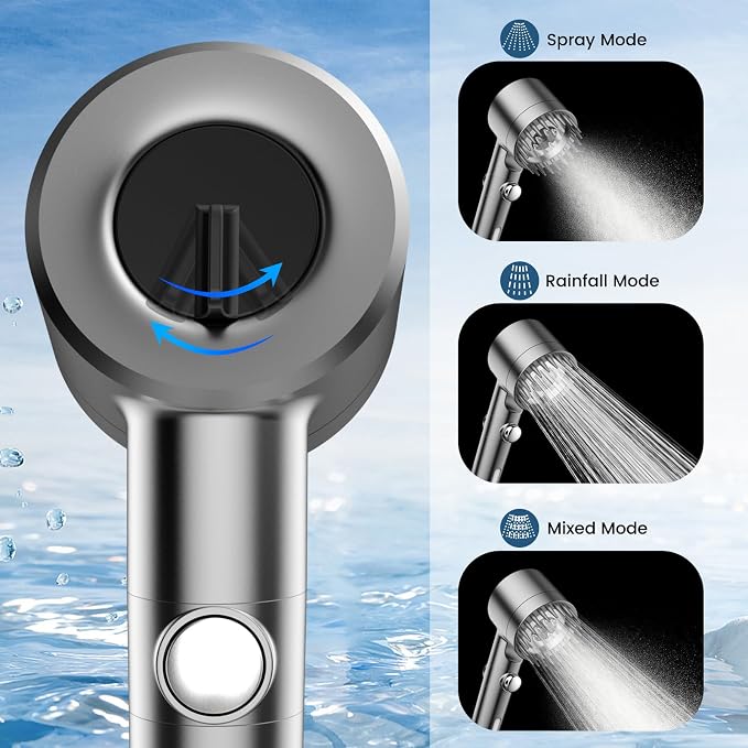 Filtered Shower Head with Handheld,High Pressure Shower Heads with Filters | ON/OFF Switch,4 Spray,Built-in Power Wash,Detachable Showerhead,Silicone Massage Brush,Remove Chlorine,Water Softener