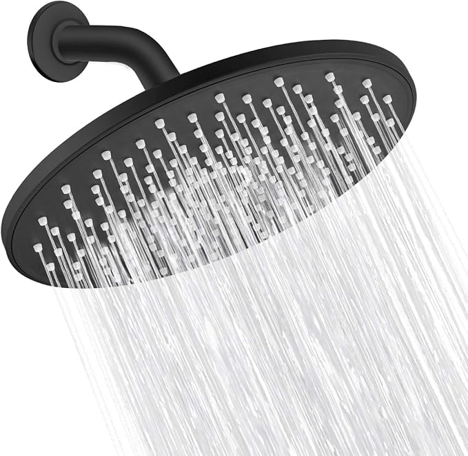 Rain Shower Head VMASSTONE 9In High Pressure Showerhead - Tool Free Installation- with Large Spray Surfaces and 200 Nozzles for Delicate and Unstimulate Shower Experience (EM-001 Matte Black/Black)