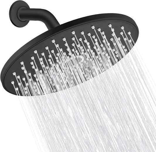 Rain Shower Head VMASSTONE 9In High Pressure Showerhead - Tool Free Installation- with Large Spray Surfaces and 200 Nozzles for Delicate and Unstimulate Shower Experience (EM-001 Matte Black/Black)