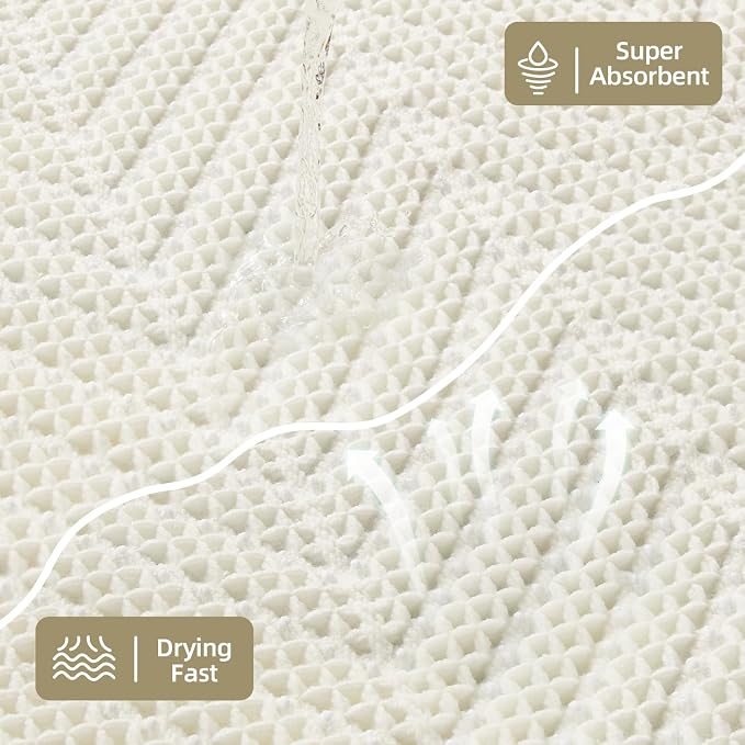 Sunfly Waffle Bath Mat, Boho Bathroom Rugs Non-Slip Washable Super Absorbent Quick Dry, Farmhouse Bathroom Decor 16"x24" Cream