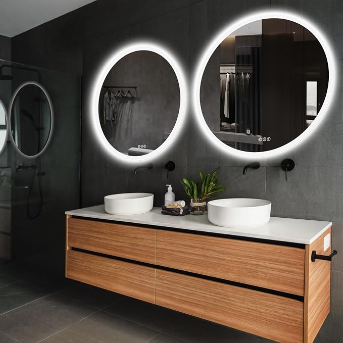 S·BAGNO 40’’ Round Led Bathroom Mirror with Lights, Bluetooth Speaker | Anti-Fog, Dimmable, 3-Color Light, Memory Function, Tempered Glass, IP54 Waterproof Rating, Wall-Mounted Round Led Mirror