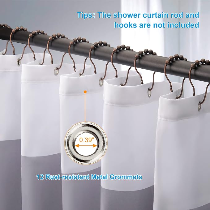 AmazerBath Grey and White Shower Curtain Fabric, Striped Shower Curtain Cloth with Heavy Duty Stones and Rust-Resistent Metal Grommets, 72" W x 72" H