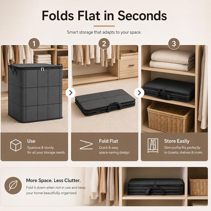 180L Spacious Moving Storage Bin - Large Capacity Zippered Fabric Organizer for Bedding & Clothes, Foldable Blanket Bag with Reinforced Handles for Quilts, Comforters & Moving Day，1：L