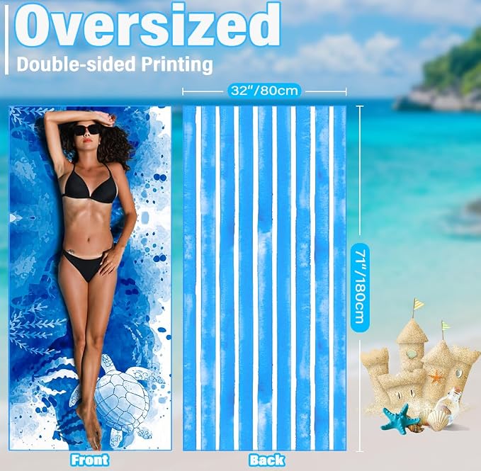 Widdonen Microfiber Beach Towel,Compact 2 Pack-71x32 Inch with Bag Travel | Extra Large,Lightweight,Thin,Sand Free,Quick Dry,Absorbent.Packable for Camping,Swim,Pool,Bath,Picnic,Cruise Essentials Gift