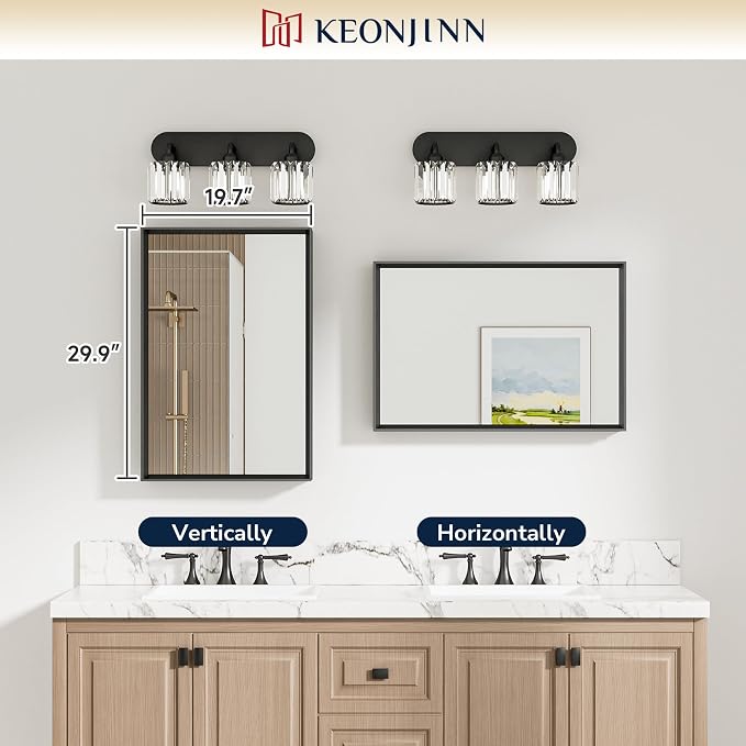 Keonjinn 20 x 30 Inch Brushed Nickel Bathroom Mirrors for Over Sink | Metal Framed Mirror for Wall, HD Tempered Glass, Farmhouse Style, Bathroom Vanity Mirror, Hangs Horizontally or Vertically