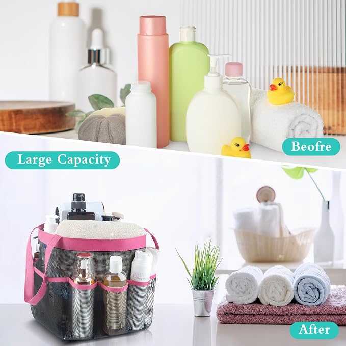 Mesh Shower Caddy Portable - 9 Pockets, Shower Bag for Dorm Room Camping | 2 Handle Quick Dry Shower Bag College Dorm Room Essentials Large Capacity Hanging Basket for Bathroom Travel Swimming Gym