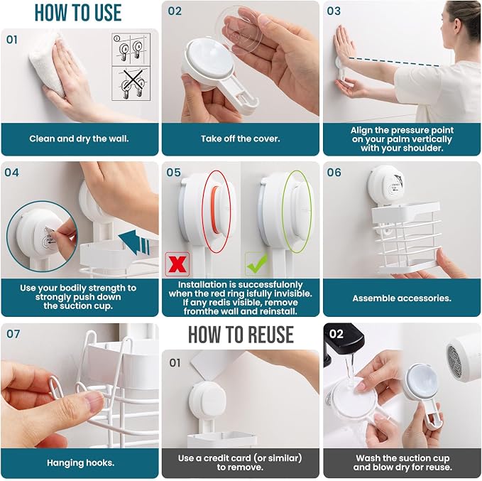 TAILI Suction Cup Toothbrush Holders with Visible Safety Indicator, White | Wall Mounted, Visible Safety Indicator, Inverted Trapezoid Design Bathroom Organizer Removable for Tooth brush and Toothpaste