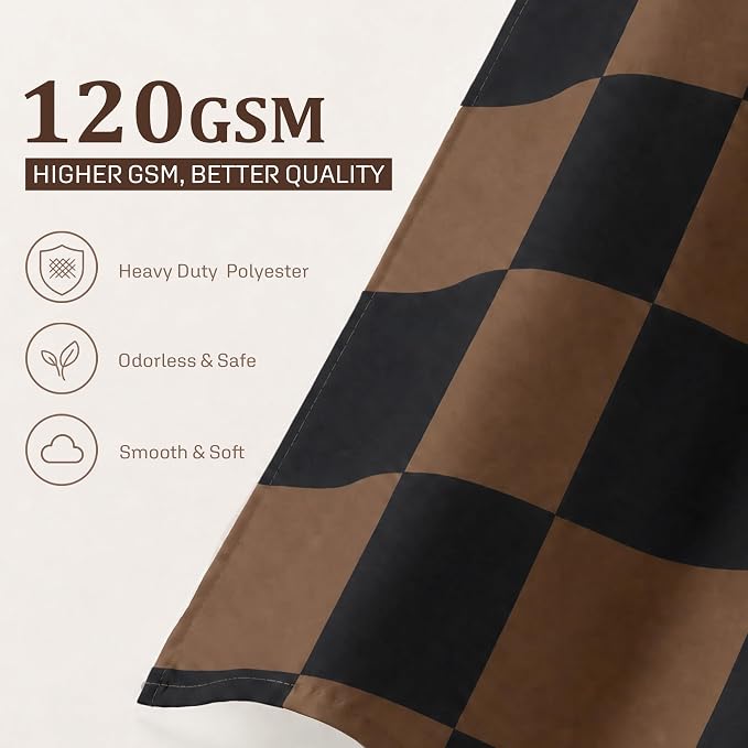 Ohocut Checkered Shower Curtain, Brown Black Plaid Shower Curtains for Bathroom, Cute Retro Checkboard Shower Curtain Vintage Aesthetic, Washable Fabric Bath Curtain 72''x72''