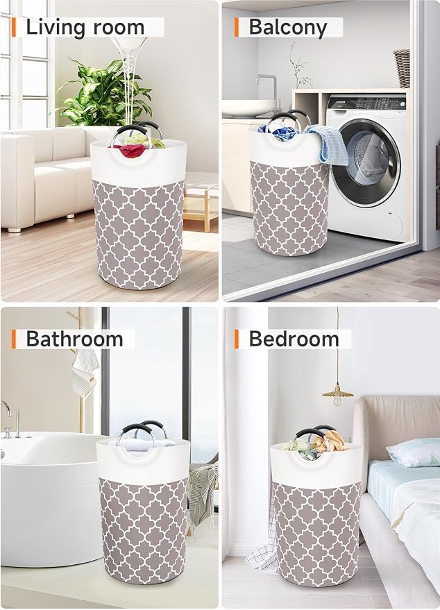 Large Laundry Basket, 75L Tall Collapsible Hamper with Handles, Khaki | Freestanding Laundry Hamper, Waterproof Dirty Clothes Storage Bag for College, Bathroom, Foldable Washing Bin for Travel