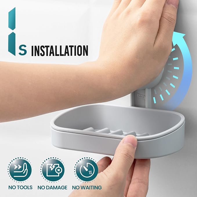 TAILI Soap Holder, Soap Dish for Shower Suction Cup, Bar Soap Holder, Grey | Removable Soap Holder Shower, Soap Tray for Shower Wall, Drill Free Sponge Holder, Bathroom & Kitchen, No drill