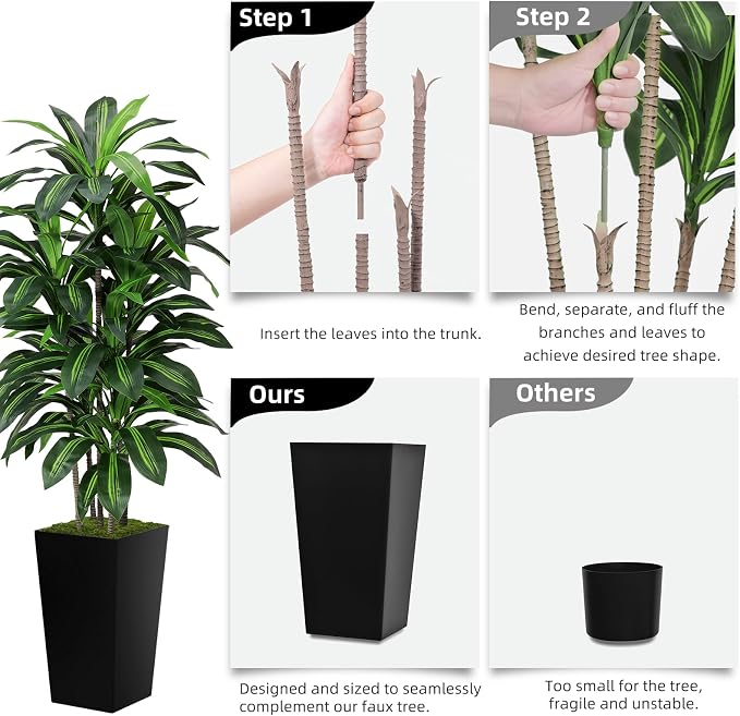 ASTIDY Artificial Plant 5FT Dracaena Fake Tree with Black Tall Planter | Faux Yucca Floor Plant in Pot, Artificial Trees Indoor for Home Office Living Room Decor