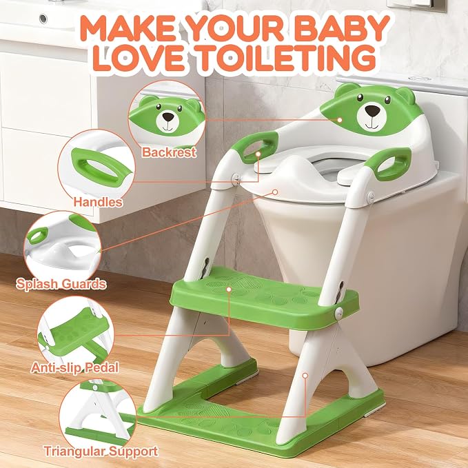 Potty Training Toilet for Toddlers, 2-in-1 Potty Training seat, Anti-Slip | SKYROKU, Fits Round & Elongated Toilets, 6 Heights, Splash Guard, Foldable, Holds 200+ lbs, Step Stool, Dishwasher Cushion