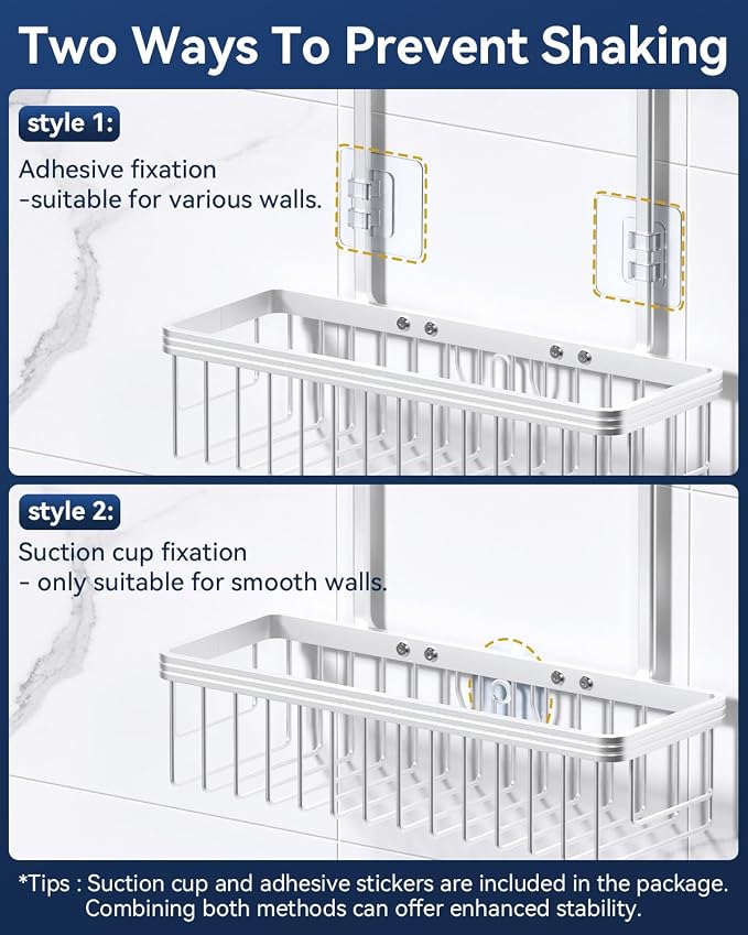 Never Rust Shower Caddy Hanging, Aluminum Shower Racks for Inside Shower, 2-Tier Shower Organizer Hanging Over Shower Head with Hooks and Soap Holder, Silver