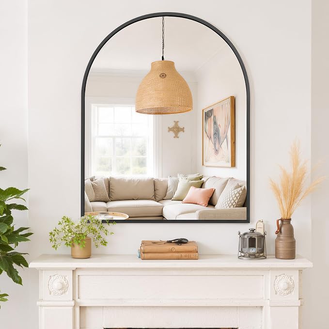 Arched Wall Mirror 38x30 Inch Black Bathroom Vanity Mirror with Metal Frame | Modern Arch Mirror for Bedroom, Living Room, Entryway, Wall Mounted Decorative Mirror