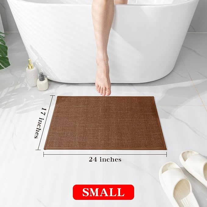 Bathroom Rugs Mat 24x17, Ultra Thin Non Slip Bath Mat Small Quick Dry Absorbent Bath Mat for Bathroom, (Rust, 24"x17")