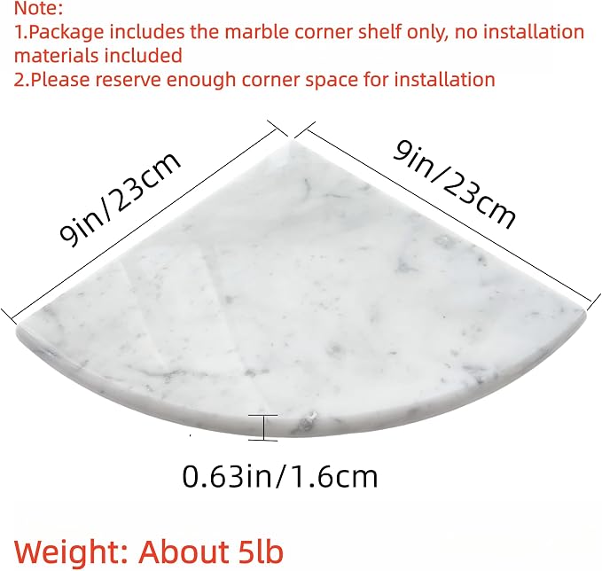 2 pcs Marble Shower Corner Shelf for Bathroom, 9 Inch x 9Inch Gray Veins and Soft White Marble Corner Shelves for Bath Wall Mounted Both Side Polished