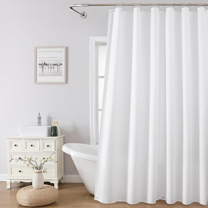 1 Pack Water-Repellent Fabric Shower Curtain Liner, 60x72 White | 100% polyester, 3 Magnets, Rustproof Grommets & Weighted Hem, quick-dry, machine washable, hotel quality for bathroom