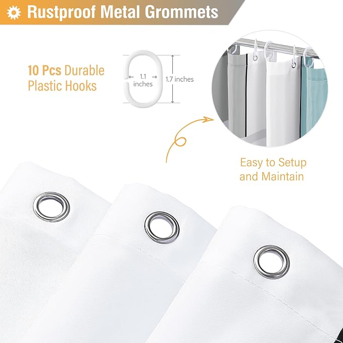 54x78 Stall Geometric Waterproof Fabric Shower Curtain Set, Fog Blue | Narrow Long, Premium Polyester, Weighted Hem, 10 Plastic Hook, Vibrant Color, Wrinkle-resistant, Quick-Dry, Machine Washable