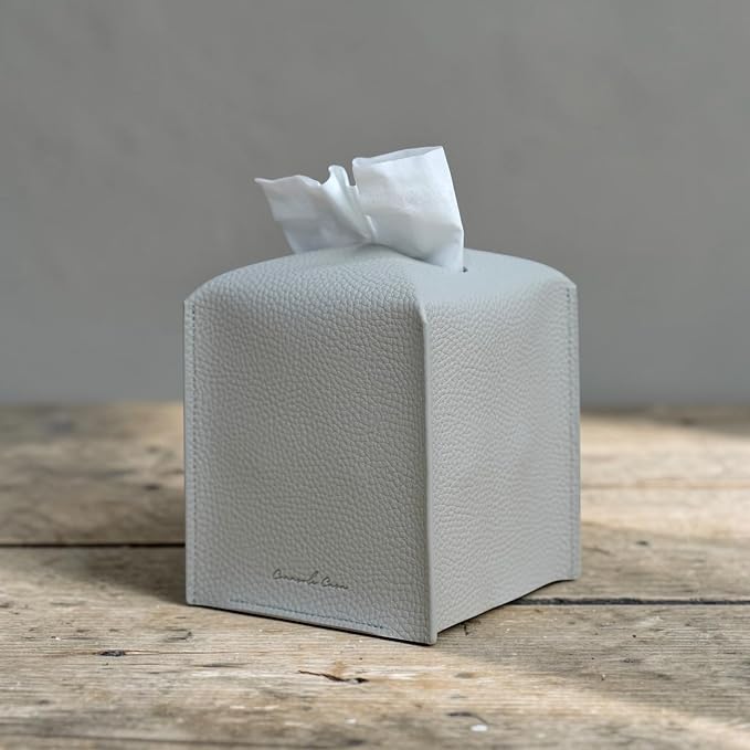 Premium PU Leather Tissue Box Holder - Elegant Hotel-Style Tissue Box Cover for Home, Office & Car Décor, Tissues Cube Organizer for a Natural & Classic Look (Light-Grey 2 Pack)