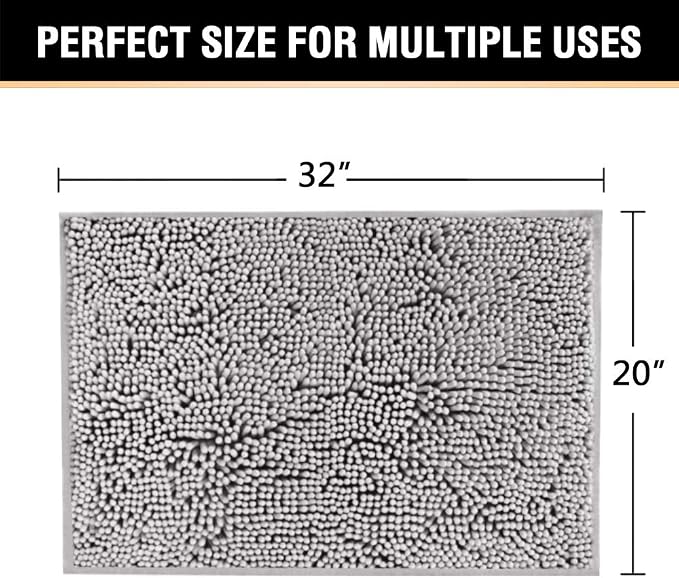 H.VERSAILTEX Microfiber Bath Rugs Chenille Floor Mat Ultra Soft Washable Bathroom Dry Fast Water Absorbent Bedroom Area Rugs Grey, 20 inches by 32 inches