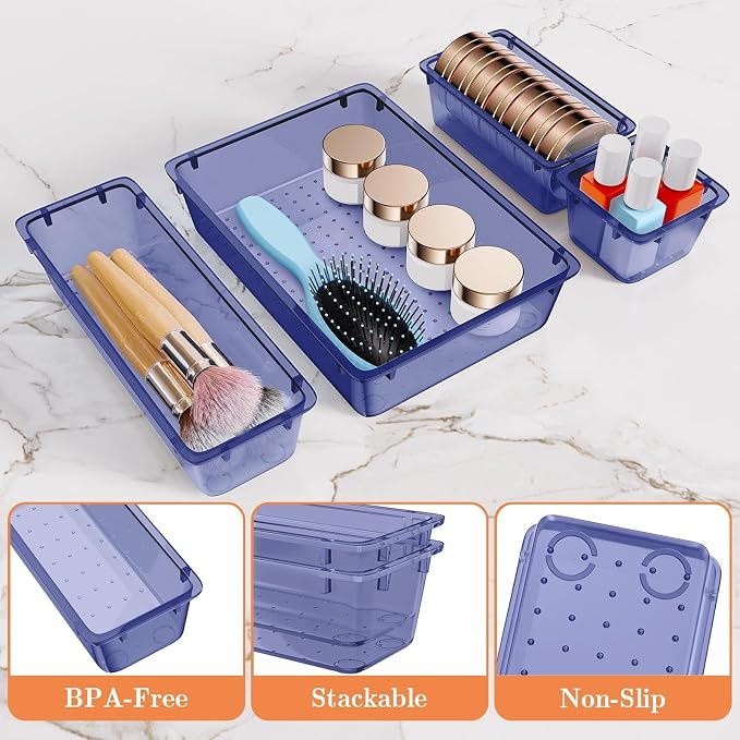 SpaceHacks 25 PCS Plastic Drawer Organizer, 4-Size Versatile Organizer Trays & storage Bins
