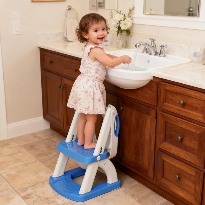 Potty Training Toilet for Toddlers, 2-in-1 Potty Training seat, Anti-Slip | SKYROKU, Fits Round & Elongated Toilets, 6 Heights, Splash Guard, Foldable, Holds 200+ lbs, Step Stool, Dishwasher Cushion