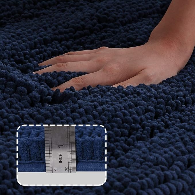 Turquoize Bathroom Rugs Shaggy Chenille Bath Rug Non Slip Thick Shaggy Bath Mats for Bathroom Chenille 1-Piece Bath Mat Set, Soft Super Absorbent Shower Rug Washable Mats, 17"x 24", Navy