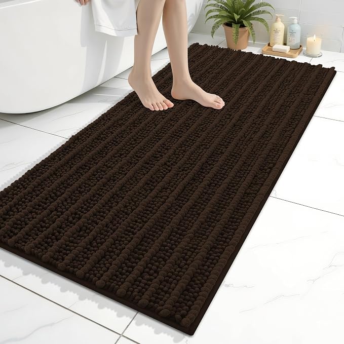Arotive Bathroom Rugs Mat 47x24, Soft Absorbent Chenille Shaggy Bath Mat | Brown, Machine Wash Dry, Bath Rugs for Bathroom Floor, Tub and Shower, Home Decor Accessories