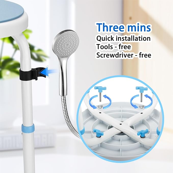 Foldable Adjustable Swivel Bath Seat Bathroom Bathtub Shower Chair Stool for Elderly and Disabled, Seniors Tub Transfer Bench for Inside Shower (Blue, Rotating Model)