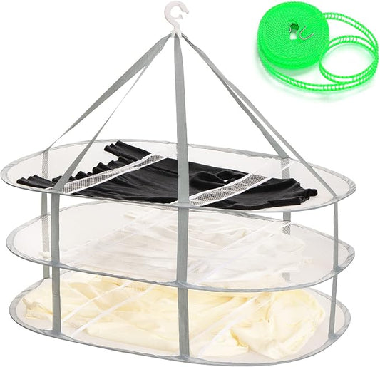 3-Tier Folding Mesh Clothes Hanging Dryer, Sweater Drying Rack, Large Laundry Drying Rack, Lay fold Flat Dry Hanger, Mesh Clothes Hanging Dryer - XL(3Tier)