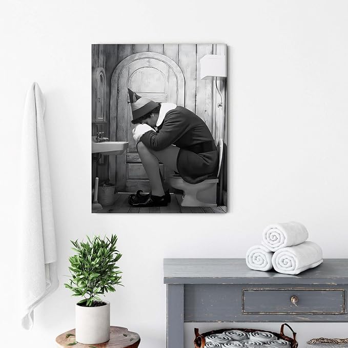 Funny Bathroom Canvas Wall Art, Toilet Paper Humor Poster, 16x20 Inch | Hilarious bathroom comedy decor and modern toilet artwork, gag gift for home, guest bath or office, Humor Style-03