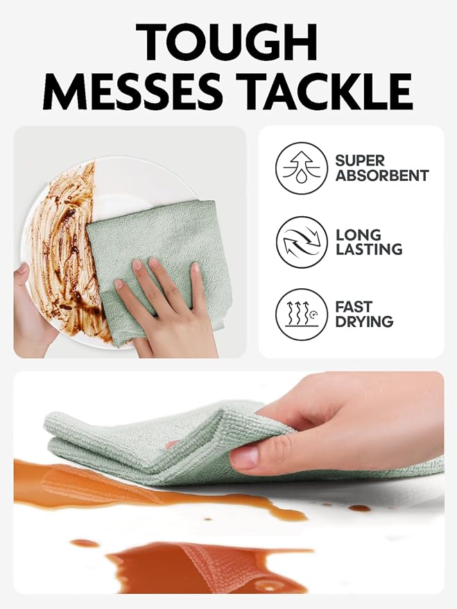 Fantasticlean Microfiber Cleaning Cloth Roll- 75 Sheets, 12"x12"(MossGreen) | Super Absorbent, Lint-free, Tear-away Microfiber Towel Roll, for All-Purpose Cleaning, Reusable Alternative to Paper Towels