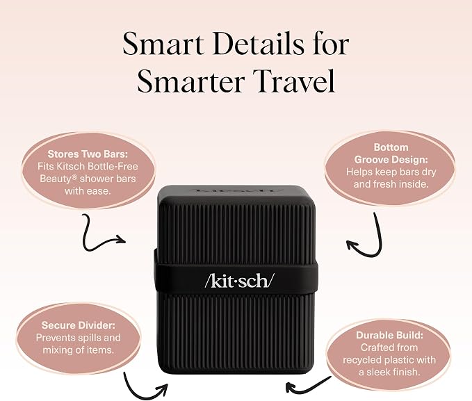Kitsch 2-Compartment Travel Soap Case – TSA-Approved Bar Soap Holder | Travel Organizer, Bar Soap Case - Lightweight, Durable, Leak-Proof, Made from Recycled Plastic – Black