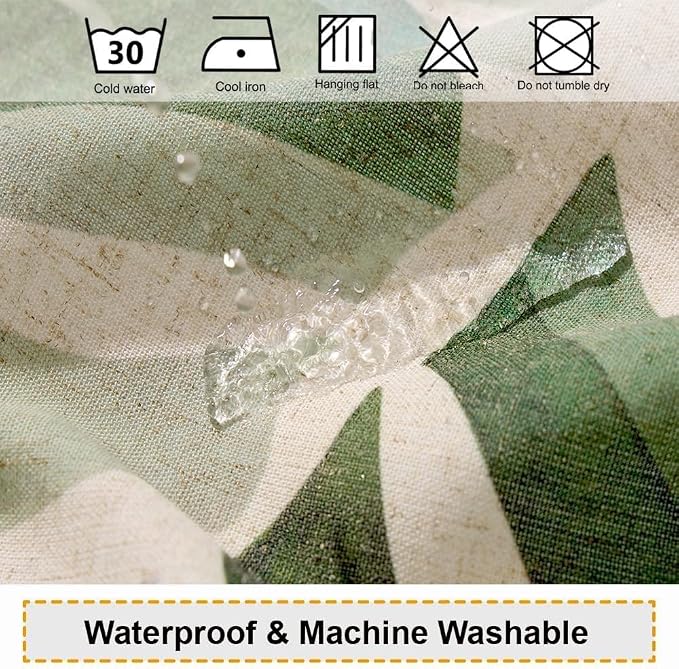 Baccessor Linen Shower Curtain Tropical Green Leaf Shower Curtains Botanical Banana Monstera Leaf Palm Tree Water Repellent Heavy Duty Fabric Cloth Shower Curtain for Bathtubs Hotel 72 W X 72 L Inch
