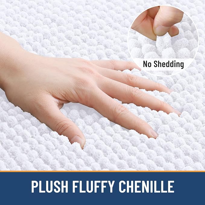 Arotive Chenille Bathroom Rugs 50x30, Soft Absorbent Bath Mat, White | Rubber Backing, Machine Washable Dry Bath Mats for Bathroom Floor, Tub and Shower, Home Decor Accessories