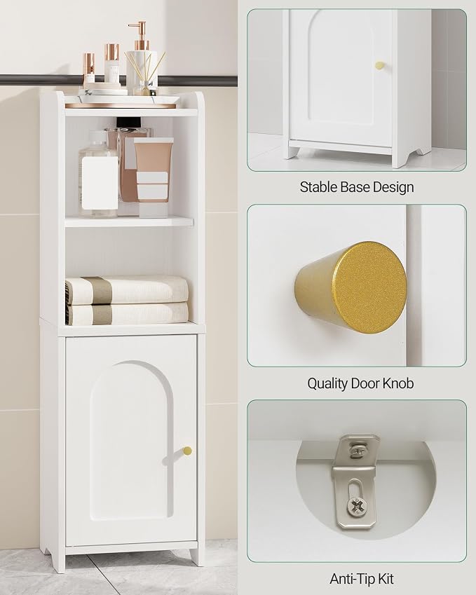 Hzuaneri Bathroom Storage Cabinet, Narrow Toilet Paper Cabinets with Doors | Small Corner Floor Cabinet with Doors and Adjustable Shelf, Bathroom Organizer for Small Spaces, White BC39713X