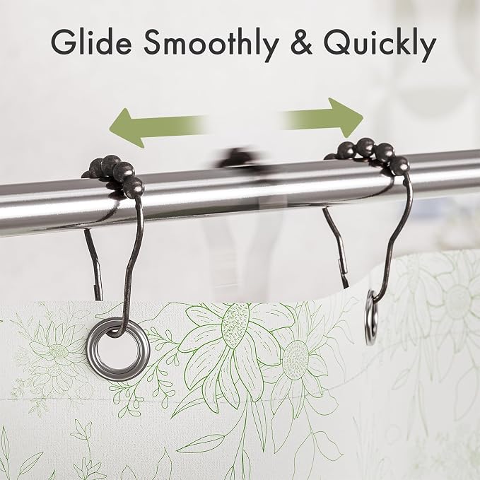 Bronze Shower Curtain Hooks, 12PCS Rust-Resistant Metal Shower Hooks Ring Shower Rings for Curtain, Rolling Shower Curtain Rings for Bathroom Shower Rod Shower Curtain Hangers