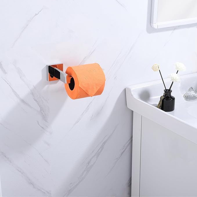 LANC Chrome Toilet Paper Holder, Bathroom Toilet Paper Roll Holder Wall Mounted for Bathroom Lavatory, Modern TP Holder Tissue Roll Dispenser Hanger Stainless Steel Polished Silver, A8807CP