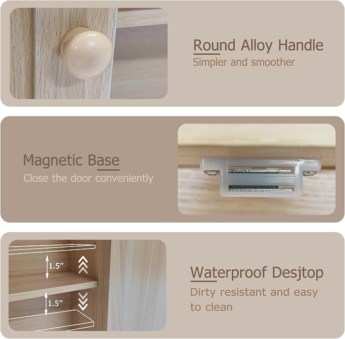 TaoHFE Natural Wooden Color Bathroom Wall Cabinet with 2 Door | Adjustable Shelves Over The Toilet Storage Wall Mounted Medicine Cabinets for Bathroom Laundry Room Kitchen
