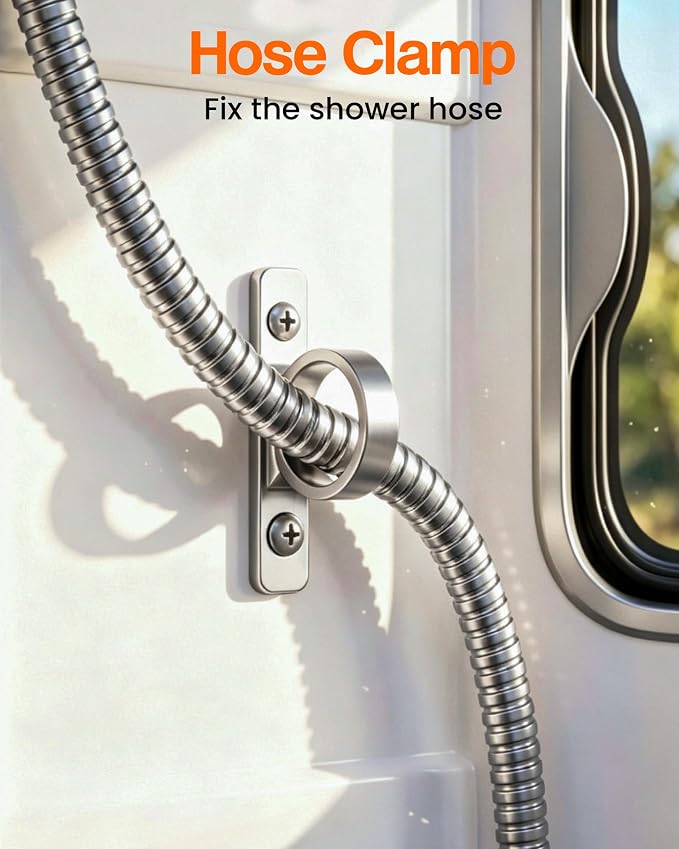 RV Shower Head with Hose, High Pressure Handheld RV Shower Head Replacement with On Off Switch,5 Modes,Power Jet, Camper Showerhead for RV, Travel Trailer, Motorhome,Boat,Silver