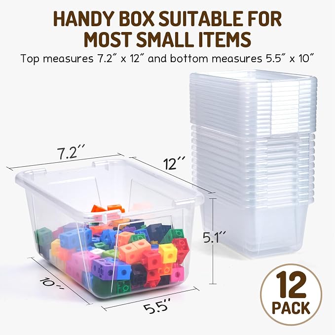 GAMENOTE 6 Quart Storage Bins with Lids, Plastic Latching Box for Classroom & Kids Toy Storage,Stackable Shoe Box Size Containers for STEM Morning Tubs, Crafts & Building Blocks (12, Clear) | Stackable 6-quart bins with lids organize classroom supplies...