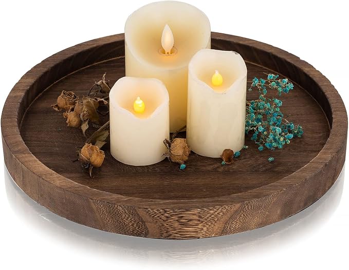 Romadedi Rustic Wood Decorative Candle Tray, 11 in | Candle Holder Tray for Coffee Dining Tables, Kitchen Counter, Candle Displays, and Seasonal Centerpiece.