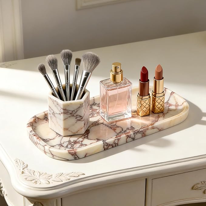 Luxury Calacatta Viola Marble Tray, 10"x5" Marble Vanity Tray for Bathroom Countertop Kitchen Sink, Rectangular Stone Tray for Perfume Fragrance Jewelry, Decorative Catchall Tray Organizer