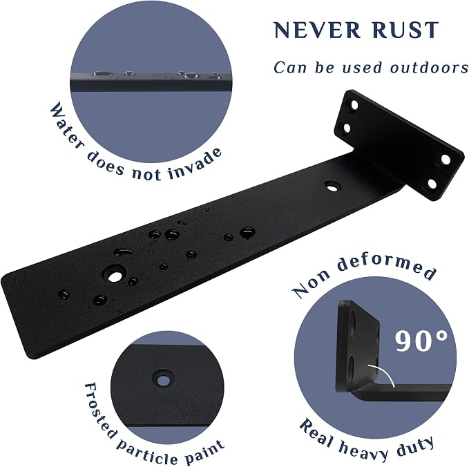 6 Pack Floating Shelf Brackets,12 inch Heavy Duty Industrial Shelf Bracket, Black Metal L Brackets for Shelves Support DIY(1/5 Inch Thicked)