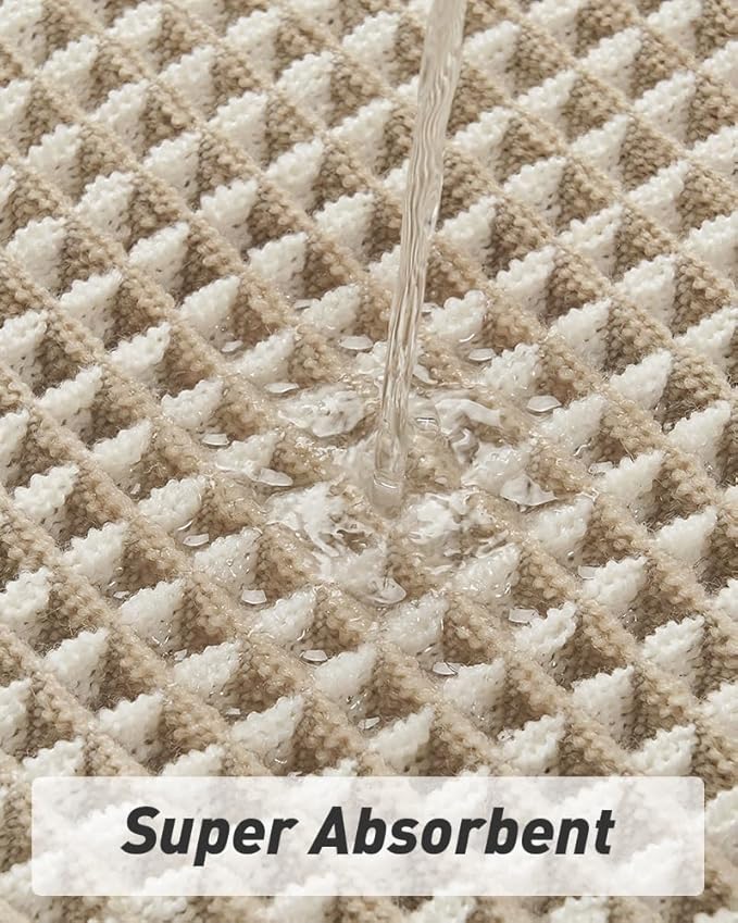 Upgraded Waffle Bath Mat Set of 2 Super Absorbent Non Slip Bath Mats for Bathroom, Washable Boho Bathroom Rugs Set 2 Pieces with Tassels, Soft Bathroom Mat Set, Brown & Cream, 18" x 30" Plus 24" x 48"