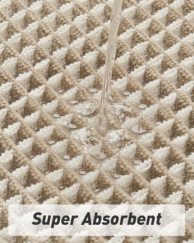 AMOAMI Waffle Bath Mats for Bathroom Bathroom Rugs Set of 2 Waffle Bathroom Mat 2 Pieces, Brown & Cream, 17" x 24" + 20" x 32"