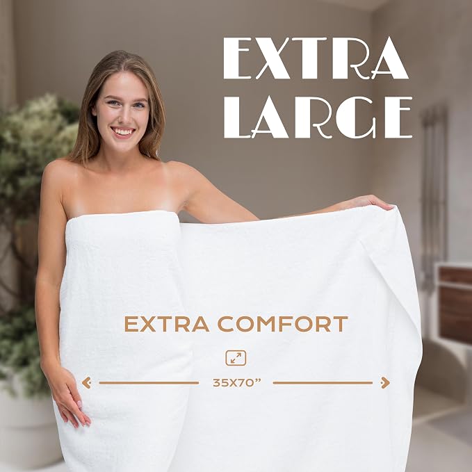 Bath Sheet Towels - 650 GSM Cotton Luxury Bath Towels Extra Large 35x70 | Highly Absorbent and Quick Dry | Hotel Quality Extra Large Bath Towels Oversized, White, 2 Pack