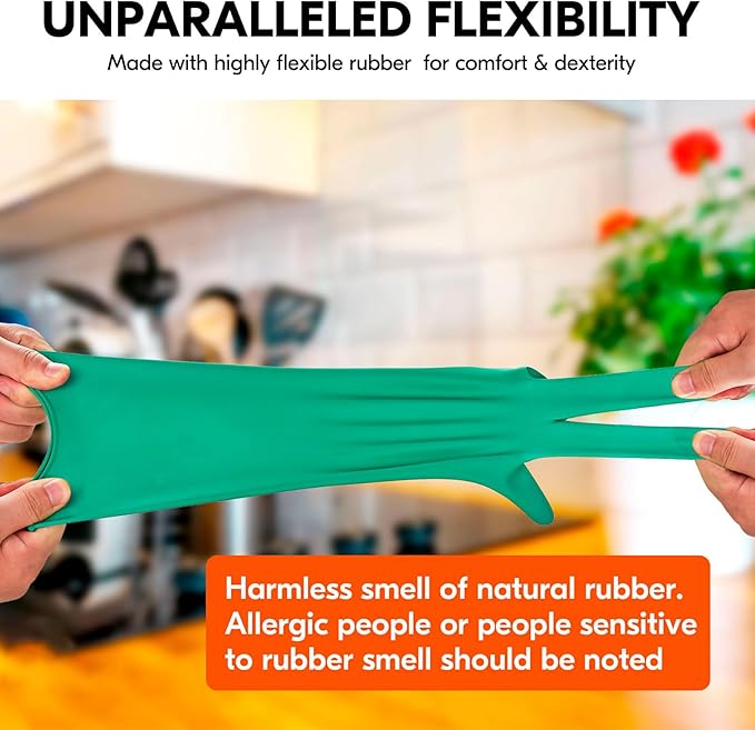 Vgo...Latex Reusable Household Gloves,Cleaning Gloves,Long Cuff (HH4601,XL) | green,extra Thickness,kitchen,dishwashing,household,painting,gardening,pet care,car washing,bathroom,hair dyeing,laundry