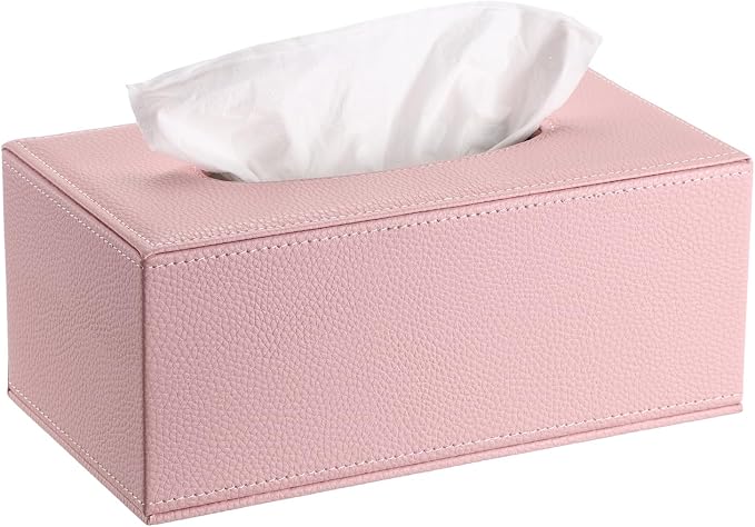 Sumnacon Tissue Box Cover Rectangle,Magnetic Bottom Tissue Box Holder,Pink | Decorative PU Tissue Box Cover Rectangular,Lychee Pattern Tissue Cover for Bathroom Toilet Bedroom Living Room Table Office